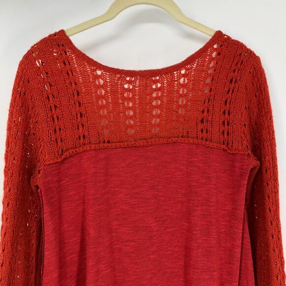 Free  People Rust Orange Embroidered Longsleeve Scoop neck Knit top size XS - Picture 10 of 16